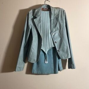 Vintage Wilson’s Leather Celadon Jacket and Skirt with Matching Silk Bodysuit